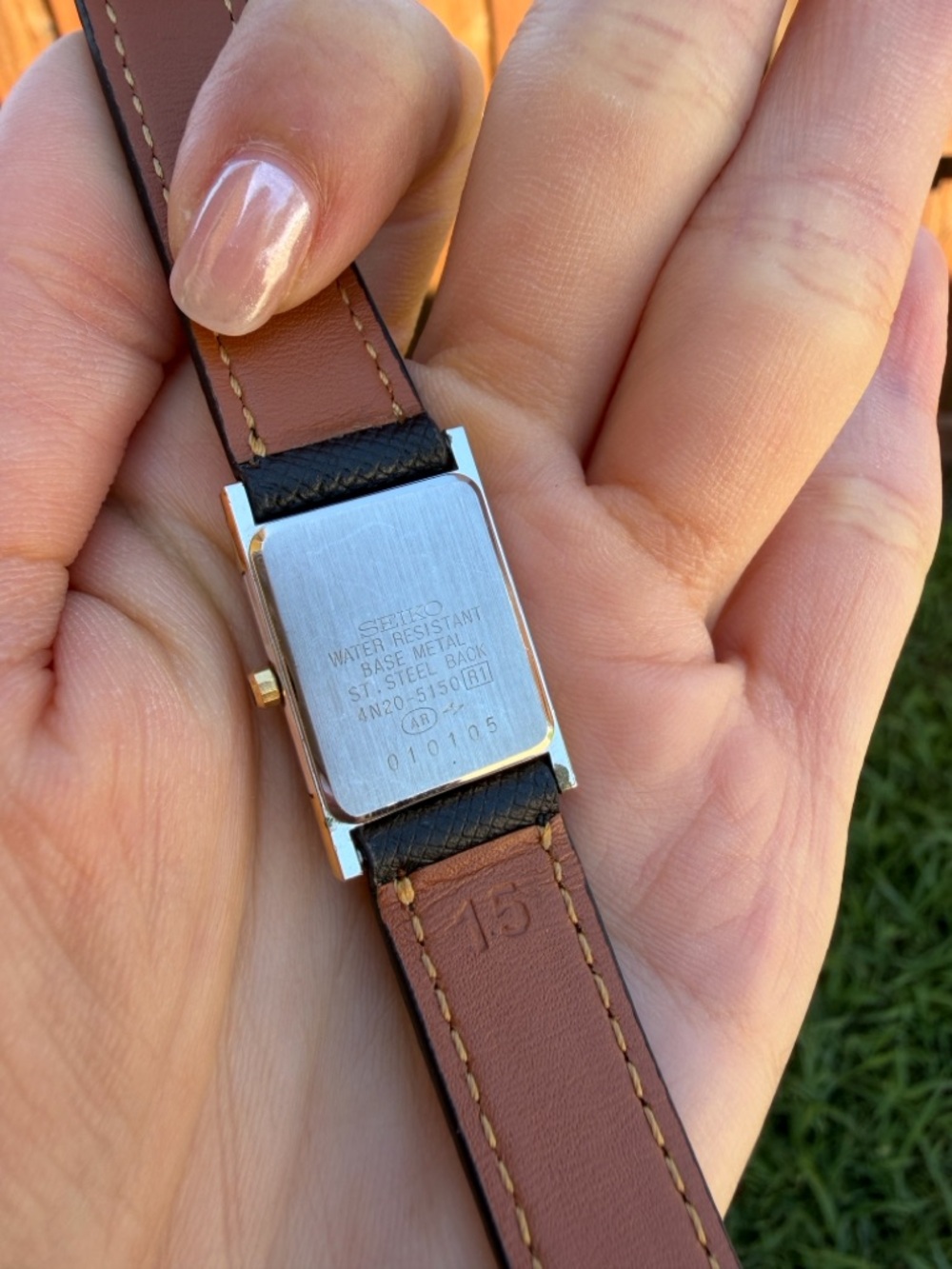 Seiko Gold Tone Rectangular Watch with Black Strap - Picture 3 of 4